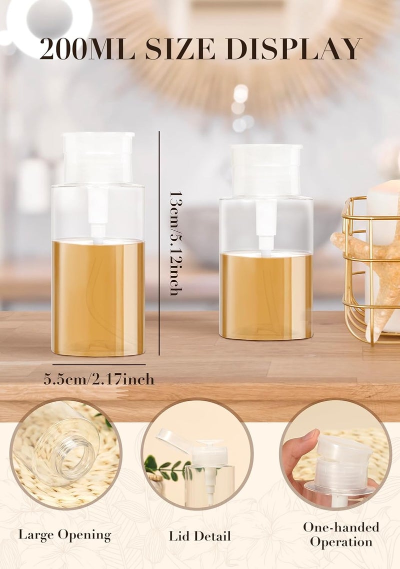 Eomhept 3 Pack Push Down Pump Dispenser, Empty Pump Bottle Dispenser with DlY Lables for Nail Polish, Makeup Remover, Alcohol, Facial Toner 6.7oz/200ML - Image 5